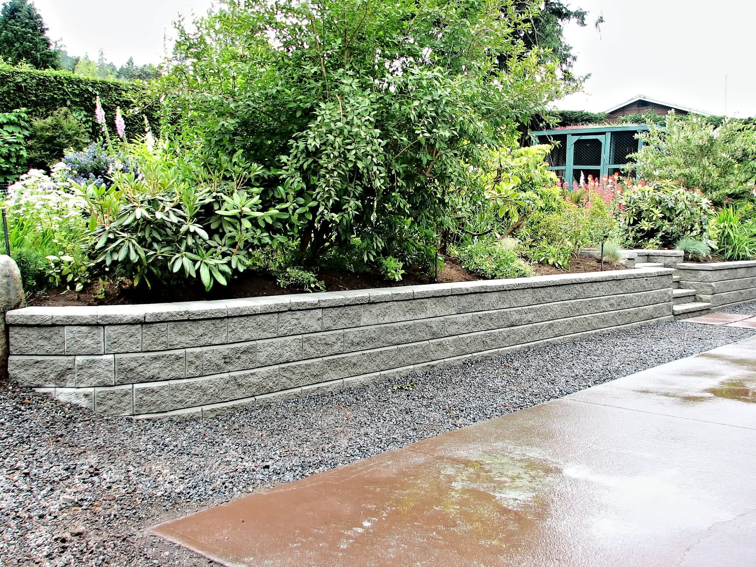 A close-up shot of a retaining wall.
