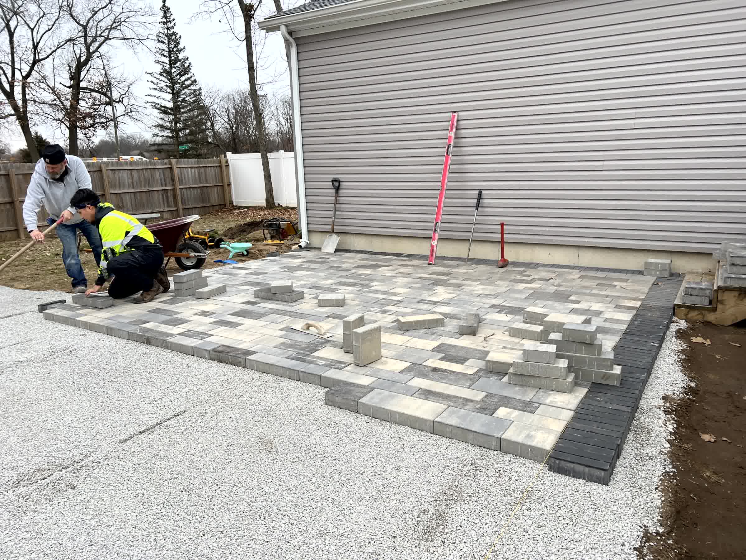 Our professional crew is in the process of installing a paver patio.